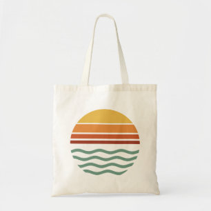 Bolsa Tote Pôr do Sol Listrado Retro Sobre Ondas