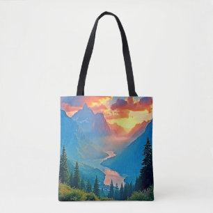Bolsa Tote Pôr do Sol na Montanha: Arte da Paz do Vale Dourad