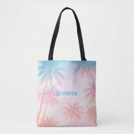 Bolsa Tote Pôr do sol na praia vintage palmeiras Pastel