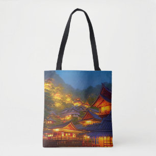 Bolsa Tote Pôr do sol na vila indonésia 