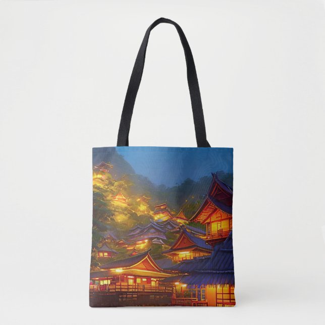 Bolsa Tote Pôr do sol na vila indonésia  (Frente)
