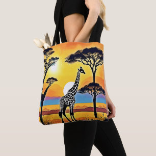Bolsa Tote Pôr do Sol no Safari: Abraço da Girafa