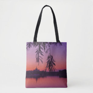 Bolsa Tote Pôr Do Sol No Verão Pelo Lago Com Linha Do Céu Da