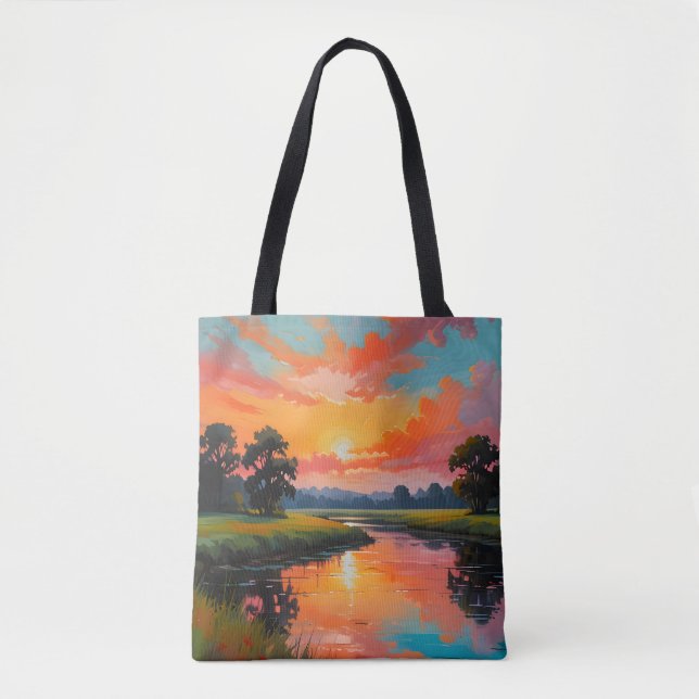 Bolsa Tote Pôr do sol pelo rio (Frente)