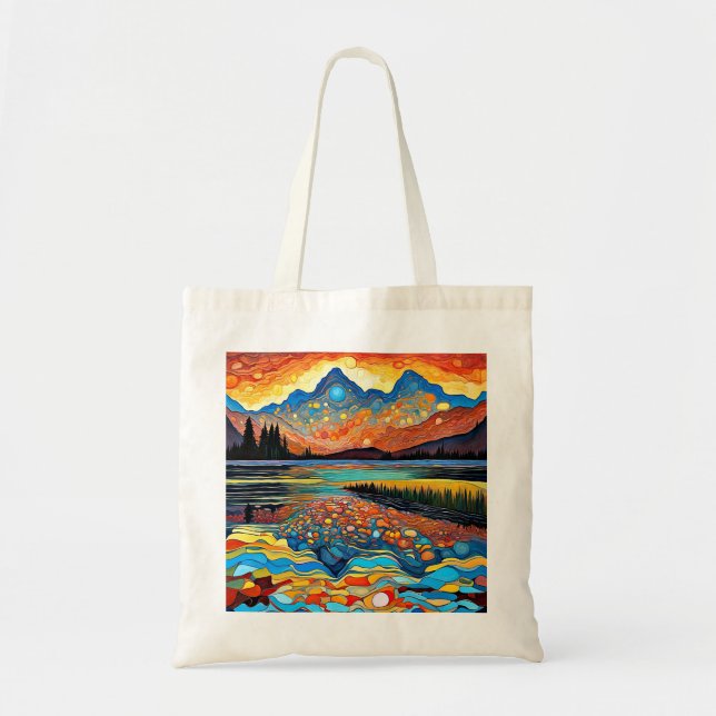 Bolsa Tote Pôr do sol refletido no lago (Frente)