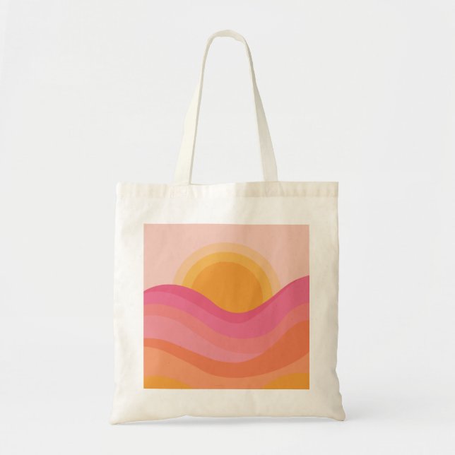 Bolsa Tote Pôr do Sol Retrô Abstrato (Frente)