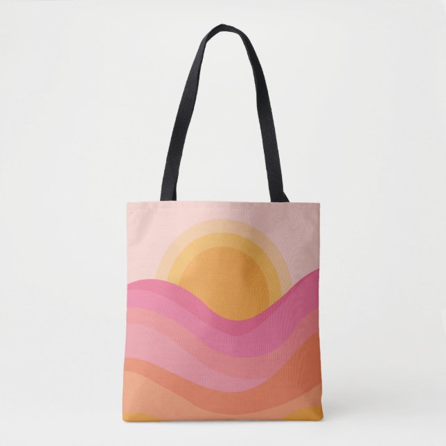 Bolsa Tote Pôr do Sol Retrô Abstrato (Frente)
