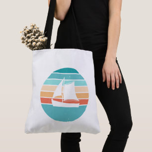 Bolsa Tote Pôr do Sol Retro com Efeito Distorcido + Barco à V