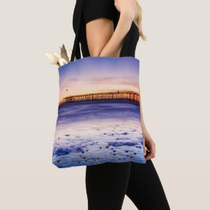 Bolsa Tote Pôr do sol sobre o píer e a praia de Ventura