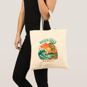 Bolsa Tote Pôr do sol tropical na praia de Waikiki no Havaí
