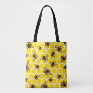 Bolsa Tote Por todo o lado em abelhas na sacola do favo de