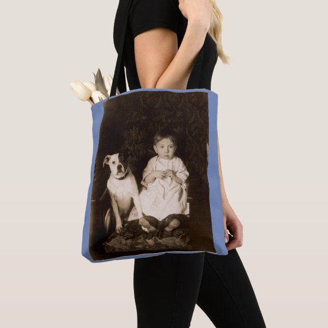 Bolsa Tote por volta de 1910 pitbull e bebê RPPC (Close Up)