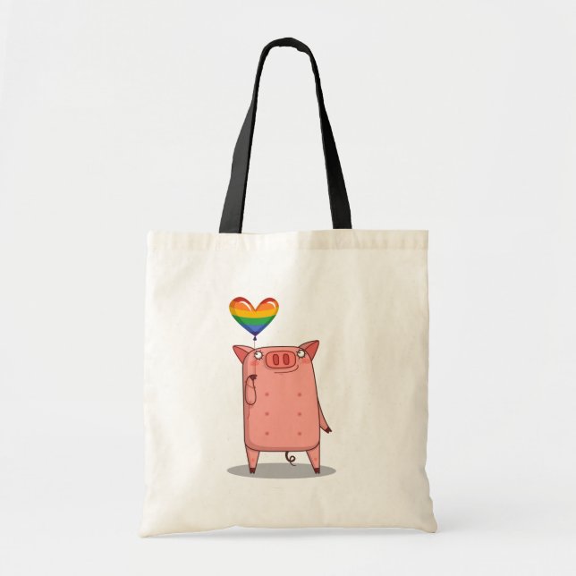 Bolsa Tote Porco Com Balão Arco-Íris (Frente)