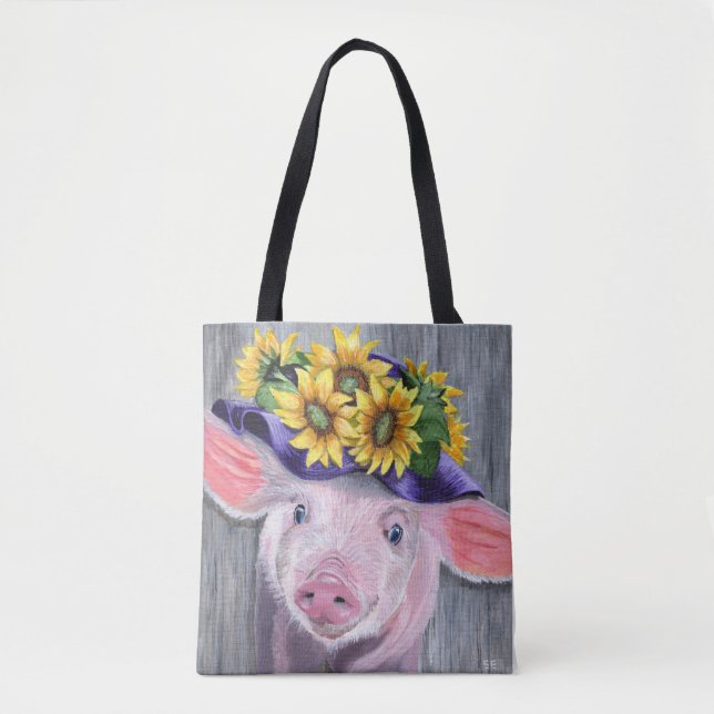 Bolsa Tote Porco com Chapéu Florido (Frente)