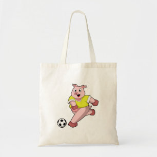Bolsa Tote Porco como jogador de futebol com futebol
