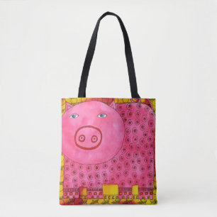 Bolsa Tote Porco de Aquarela Padrão