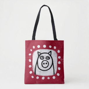 Bolsa Tote Porco Engraçado No Saco Vermelho