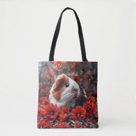 Bolsa Tote Porco-guineense entre Flores Vermelhas