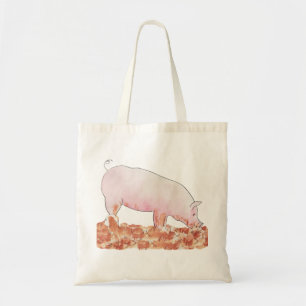 Bolsa Tote Porco na Lama Engraçado Fofo Arte Animal em Aquare