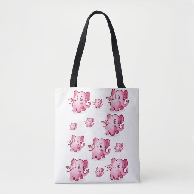 Bolsa Tote porco rosa com saco (Frente)
