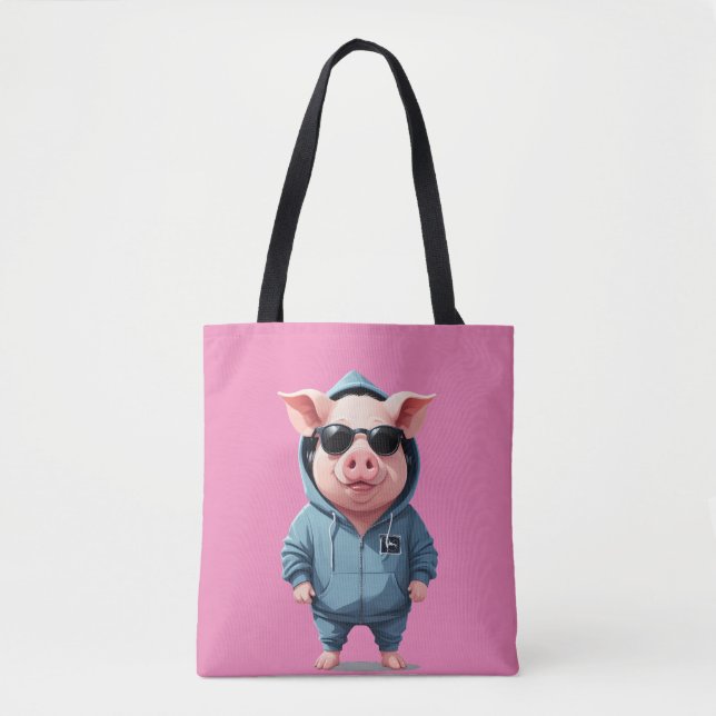 Bolsa Tote Porco Vestindo Hoodie Engraçado Caráter Animal Leg (Frente)