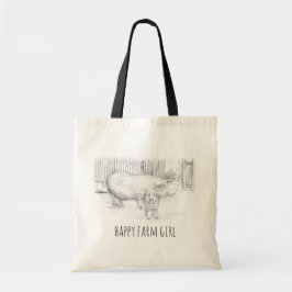 Bolsa Tote Porcos Fazenda Rapariga Barnyard Animal Desenhado