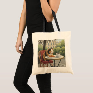 Bolsa Tote Porquinho-da-índia Calico comendo Croissant