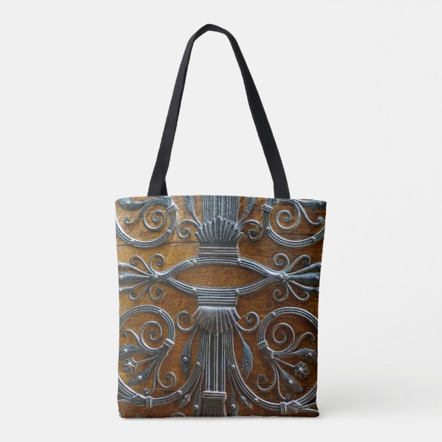 Bolsa Tote Porta funky de madeira marrom prateada (Verso)