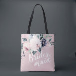 Bolsa Tote Porta-vozes romântica personalizada<br><div class="desc">Floral botânico de aquarela e verde em rosa-pinto-suave,  verde e marinho,  com roteiro de damas de honra e nome personalizado no verso,  elegante e romântico,  presentes personalizados de excelente para madrinha.</div>