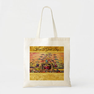 Bolsa Tote Portão do Céu com uma textura de folha de ouro e J