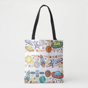 Bolsa Tote Portas espaciais desenhadas à mão. Vintage