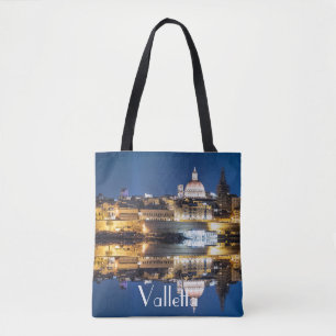 Bolsa Tote Porto da cidade antiga de La Valetta à noite
