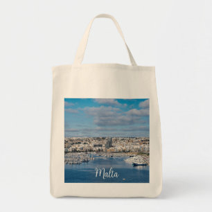 Bolsa Tote Porto de Sliema com edifícios modernos e barcos