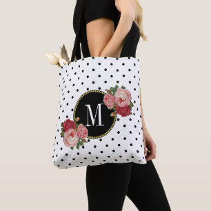 Bolsa Tote Portos brancos pretos brancos, brancos, com flores
