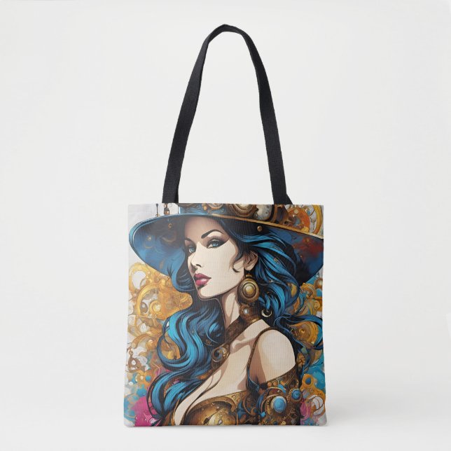 Bolsa Tote Portrait de femme, style steampunk (Frente)