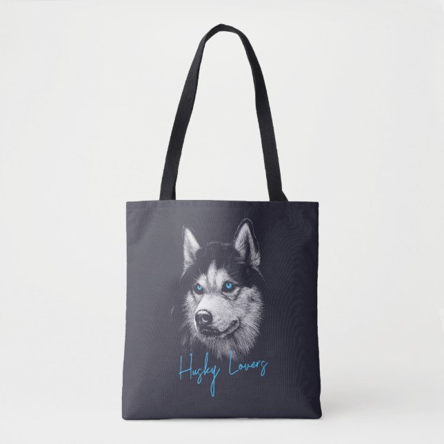 Bolsa Tote Portrait Head Siberian Husky With Blue Eyes (Frente)