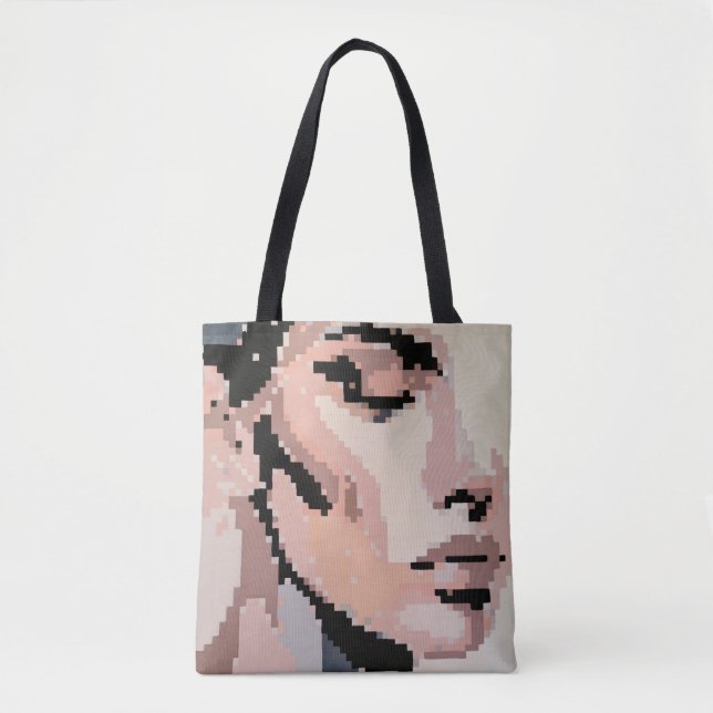 Bolsa Tote Portrait Pixel Doux avec Citation Silencieuse (Frente)