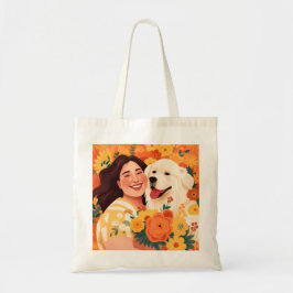 Bolsa Tote Portrato Floral do Cão de Emergência e Mulher