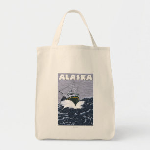 Bolsa Tote Poster das viagens vintage do barco de AlaskaCrab
