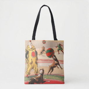 Bolsa Tote Poster de Circo Mostrando Palhaços Com Cães Execut