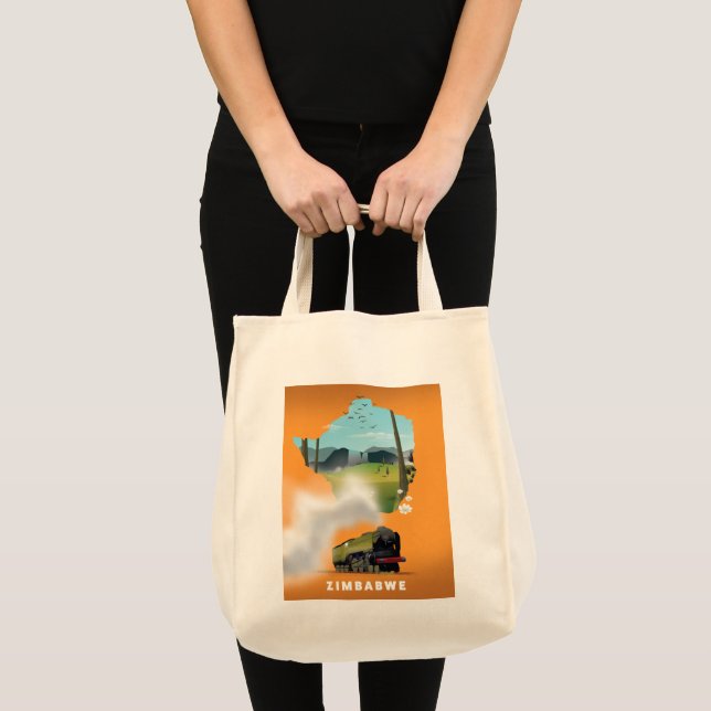 Bolsa Tote Poster de viagens ilustrado do Mapa do Zimbábue (Frente (produto))