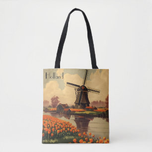 Bolsa Tote Poster de viagens vintage dos Países Baixos, tulip