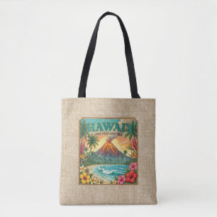Bolsa Tote Pôsteres de Viagem Havaianos Antigos - Reversíveis
