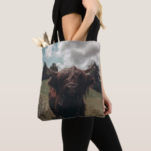 Bolsa Tote Prados negros e pastagens de vaca escocesa