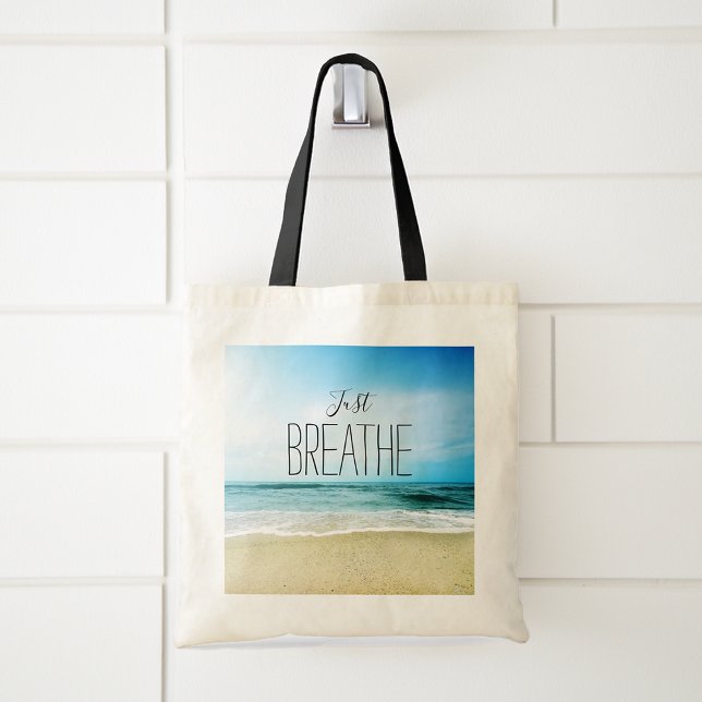 Bolsa Tote Praia Apenas Respire (Beach My Happy Place that say's Just Breathe Tote Bag)