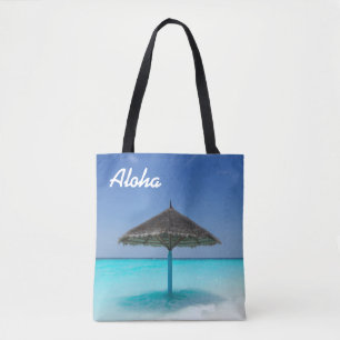 Bolsa Tote Praia Cênica Tropical com o Guarda-chuvas Atingido