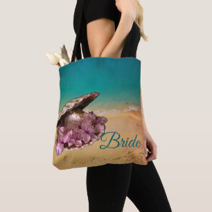 Bolsa Tote Praia Com Flores Na Praia (Seu Texto)