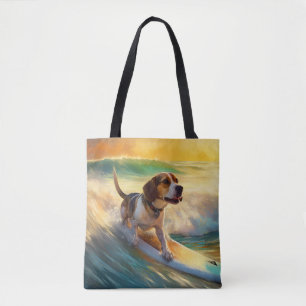 Bolsa Tote Praia de Beagle Surfando Pintura