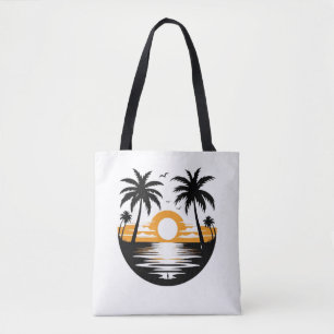 Bolsa Tote Praia de pôr do sol tropical com silhueta de palme