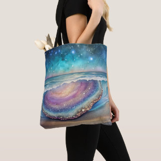 BOLSA TOTE PRAIA DE VERÃO COM TEMA DE GEODO ABSTRATO ROXO